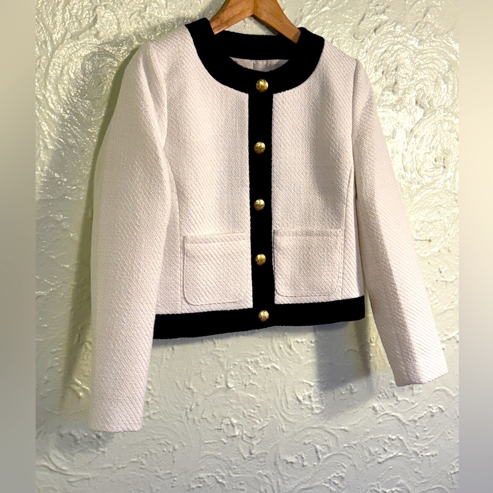 J. Crew White and Black Cropped Blazer with Tailored Silhouette